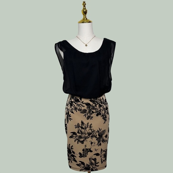 marianne Dresses & Skirts - marianne floral formal black beige mini dress coquette chic office siren Y2K